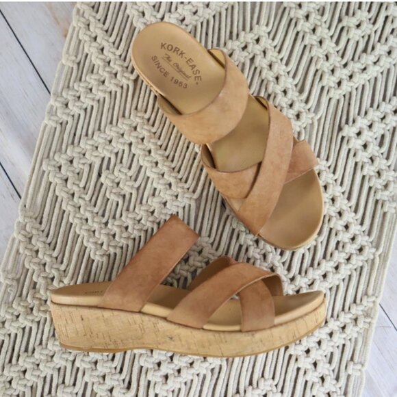 Kork-Ease Women's Camellia Leather Slip on Sandals Camel Brown Size 8 - Picture 1 of 7